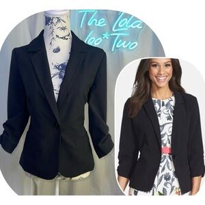 ELIZA J • Black Single Button Ruched Sleeve Blazer • Preppy • Business Casual •